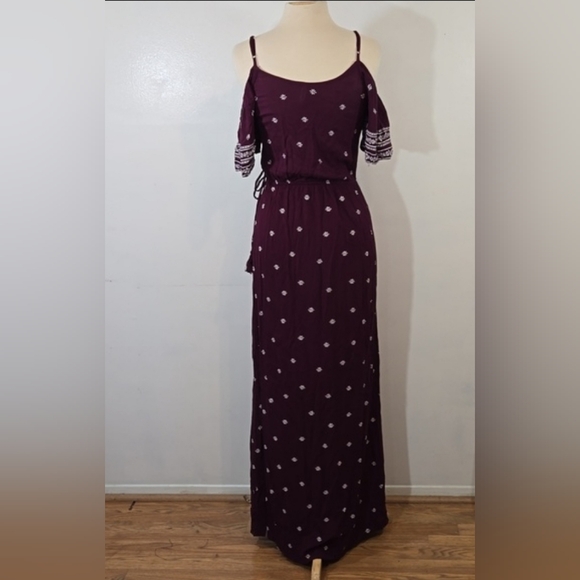 Exhilaration Short Sleeve Maroon & White Floral Pattern Maxi Dress Small - Picture 6 of 10